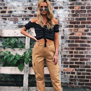 Ruby and Jenna Short Sleeve Striped Smock Top